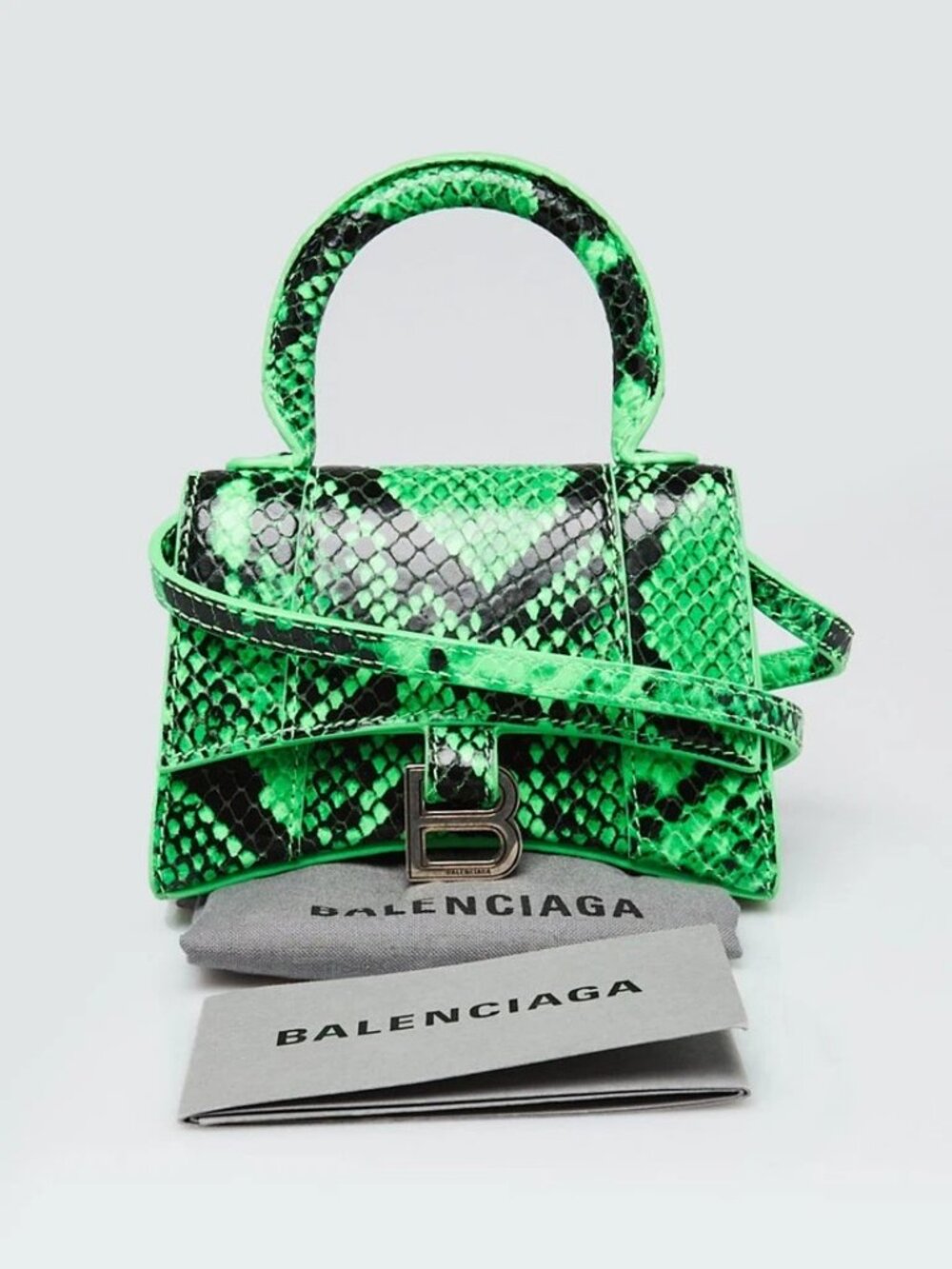 Balenciaga Green/Black Faux Python Leather Hourglass Mini Top Handle Bag - Picture 2 of 11